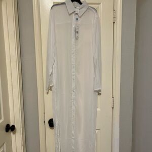 White Long Sleeve Button-Coverup